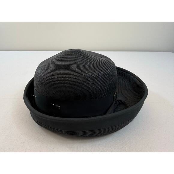 Vintage Union Made Black Tilt Cocktail Hat with Bow Original Hat Pin 8” Diameter main image 5